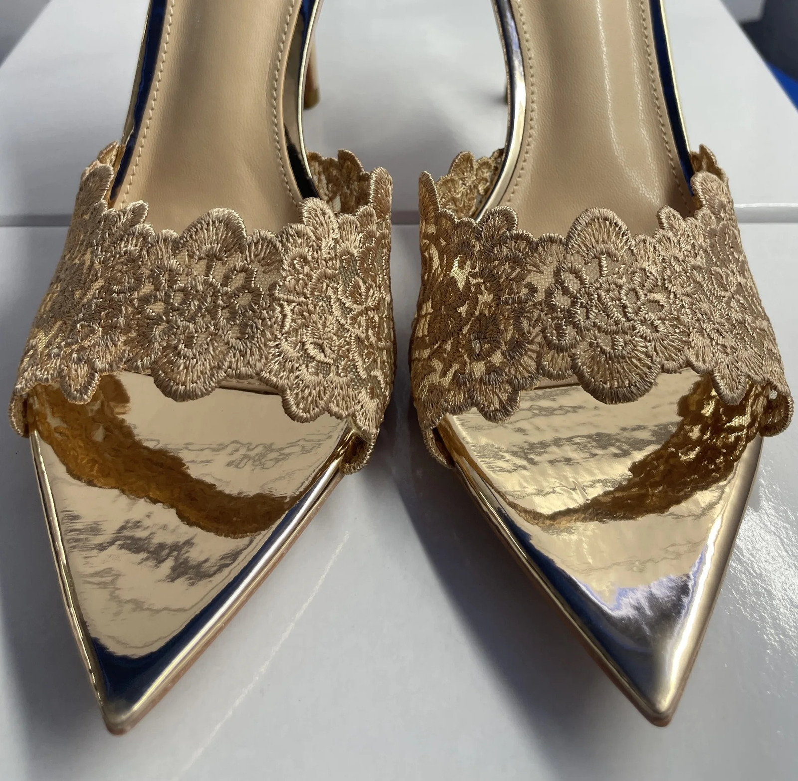 Womens Slippers Classic Lace Stiletto Pointed High Heels Banquet Dress Shoes250102
