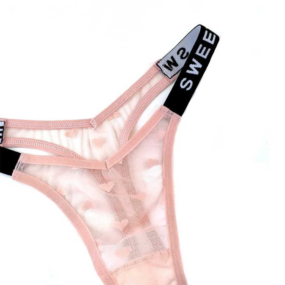3 Letters slim waist sexy perspective heart-shaped mesh thong womens low waist seamless sports G-string womens comfortable underwear W250103