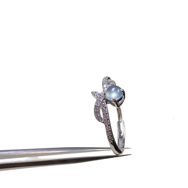 high-end natural A-level jade S925 silver inlaid rhinestone open ring used for tempting womens jewelry gifts with certificate 250102