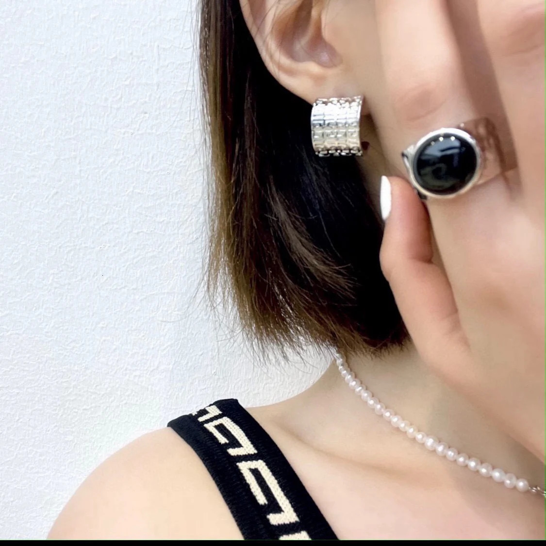 Temperature Elegant Fashion Personalized Retro Natural Obsidian Moonstone Ring Open Ring 250102