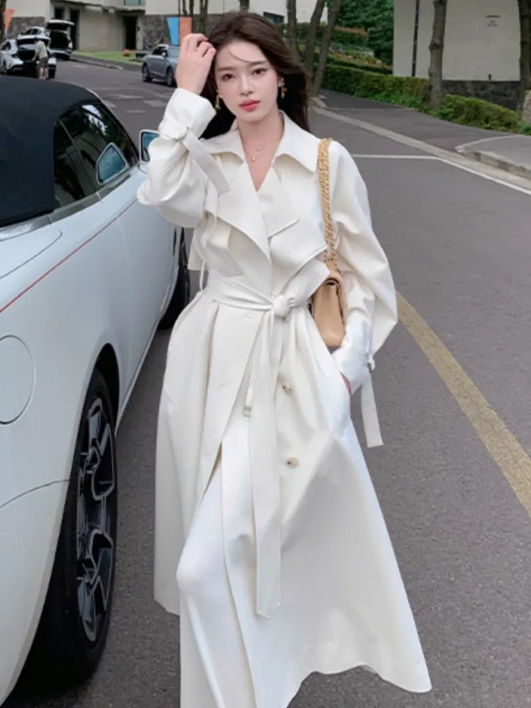 Streetwear Loose Trench Coat Midi Length Double Breasted Fashion Korean Elegant Solid Womens Windbreaker Coat Casual Autumn 241224