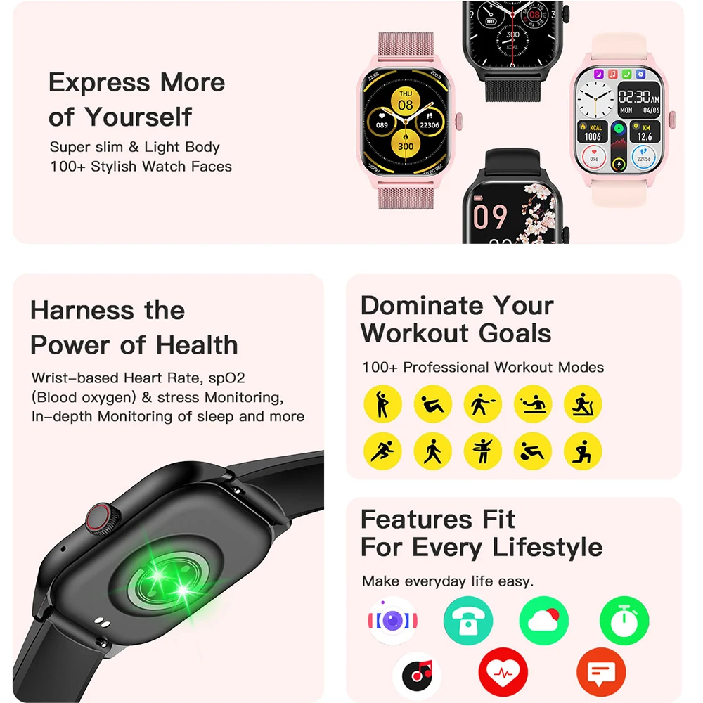 LT10 Smart Watch Android Gift Bluetooth Call Smartwatch 2024 Touch Dial Music Fiess Tracker Sports Watches free shipping