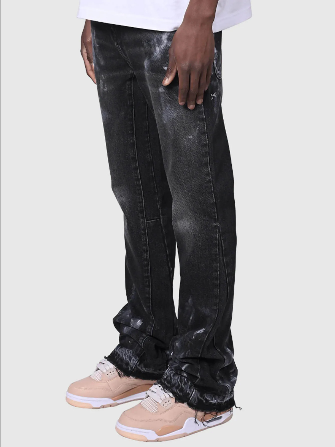 Spring Vintage Blue Jeans Men Hand-paint Regular Fit Stretchy Denim Pants For Man 241230