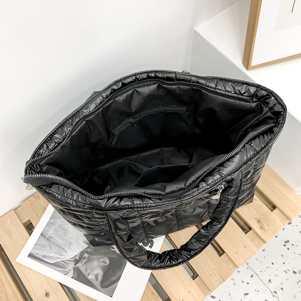 Fashion Quilted Lattice Top-Handle Bags For Female Casual Nylon Solid Color Shopping Handbags Large Capacity Women Shoulder Bag
