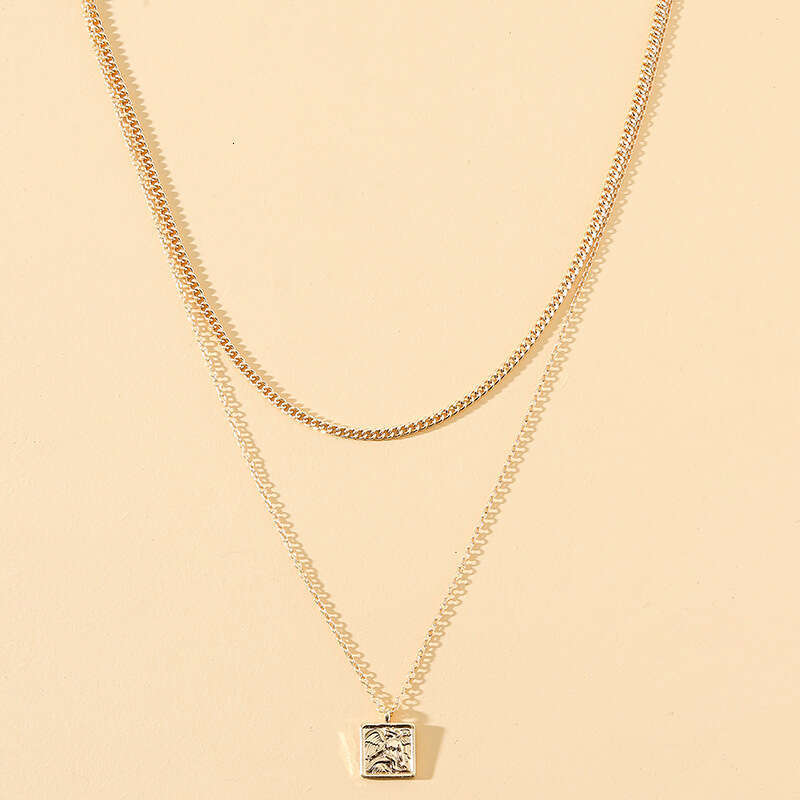 Japanese Korean style 1 double layered angel necklace with niche design, hanging tag, sweet and cool style, female personality, trendy sweater chain