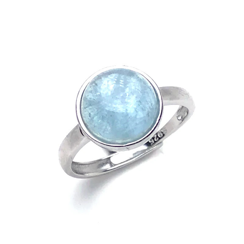 Natural aquamarine ring made of pure silver 925 and beryl 8mm high-quality jewelry for womens weddings engagements parties and gift boxes 250102