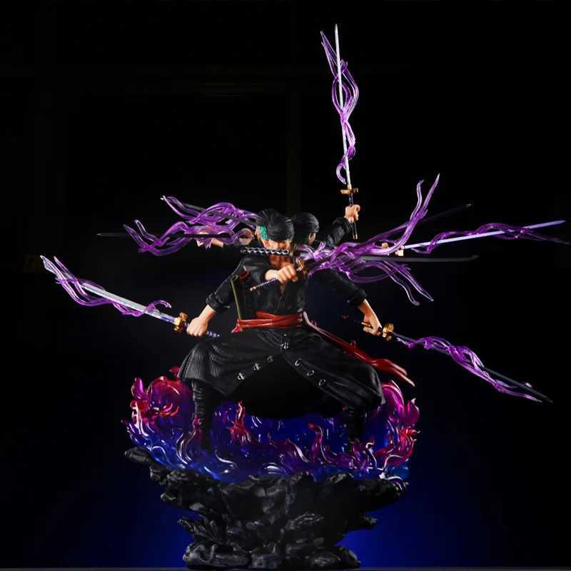 40cm One Piece Zoro Anime Figure Three Heads Six Arms Nine Blades Flow Shura Roronoa Zoro Action Figure PVC Collection Model ToyXJ250103