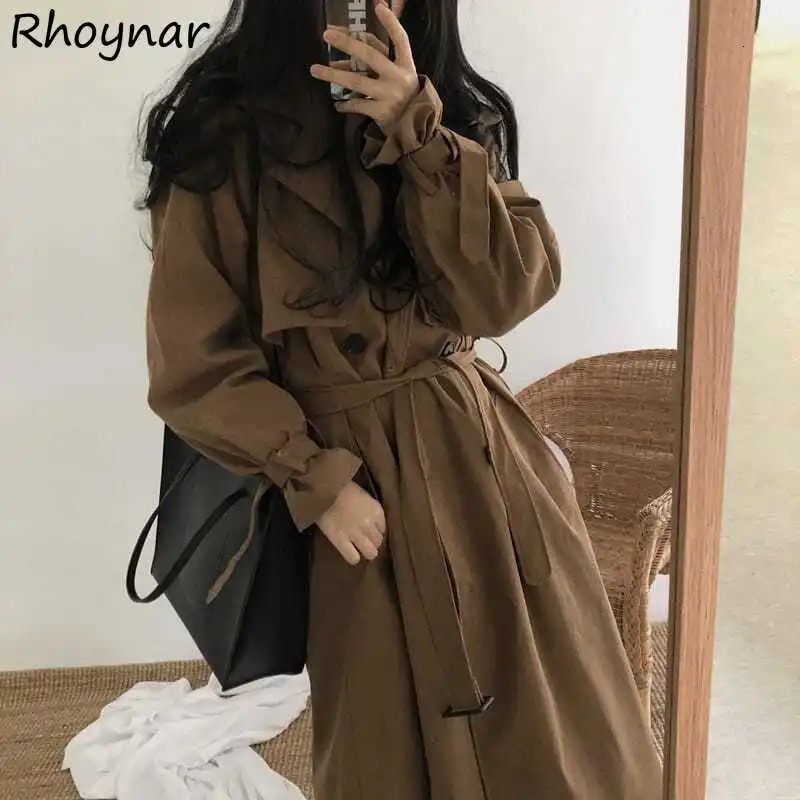 Black Trench Women Vintage Preppy Style Double Breasted Cool Notched Loose Students Korean BF High Street Stylish Long Coats Ins 241224
