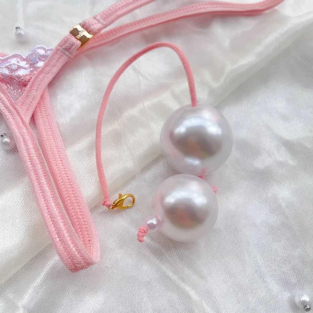Extra Mini Female T-back Panties Low Rise G-string Sexy Briefs Micro Pearls Inside Body Thong String Underpant Sexy Pink knickerXJ250103