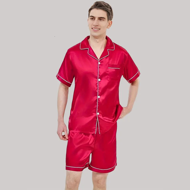 Mens Sleepwear Pajama Sets Men Summer Ice Silk Cardigan ShortSleeved Shorts Senior Sense Of Solid Colour Pajamas Homewear 250103