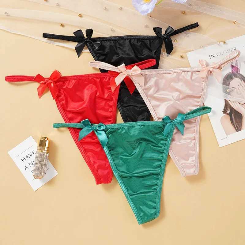 3Pcs/Set Sexy Women Ice Silk Panties Low Waist G-String Underwear Seamless Metal Chain Bow Solid Color Thong Female LingerieXJ250103