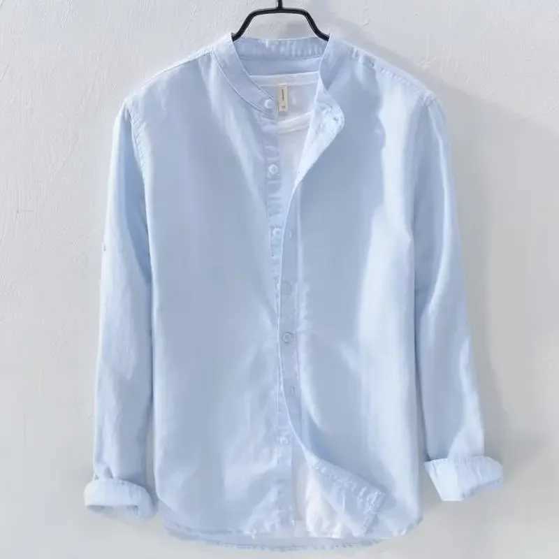 Spring and summer thin Japanese style stand up collar hemp rope shirt mens loose fit casual long sleeved cotton hemp rope jacket W250103