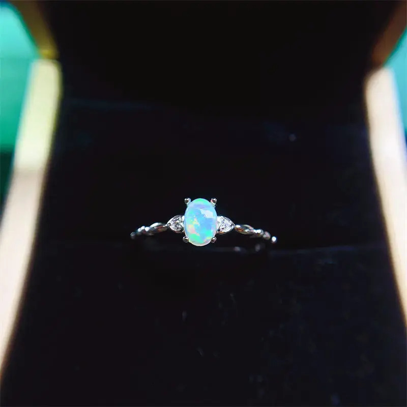 Natural Opal 4x6mm Womens Ring 925 Silver Wedding Ring Womens Jewelry Simple Ring 250102