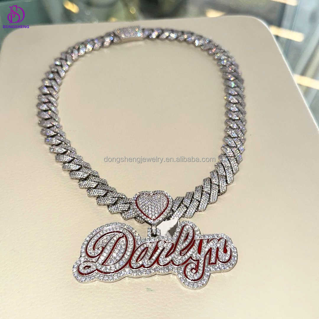 Pass the diamond test pen Hip hop Jewelry 925 sterling silver Charm necklace 18mm Iced Out Moissanite Cuban chain necklace