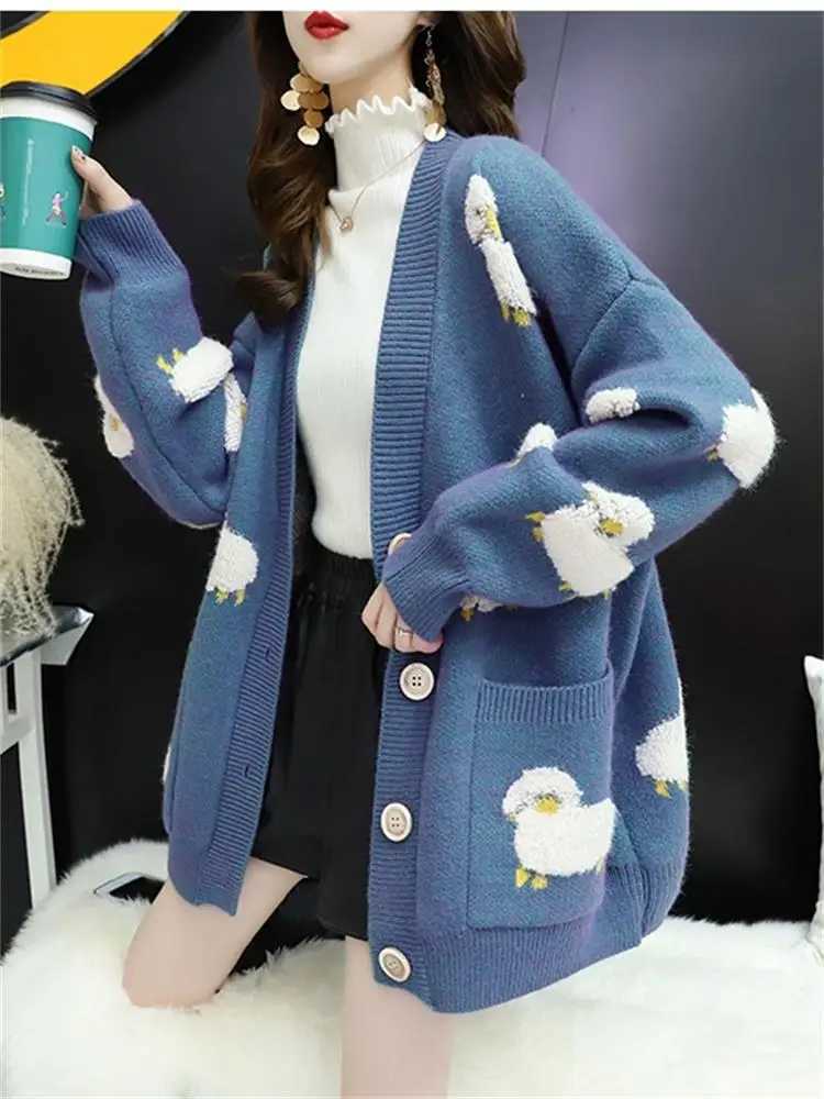 H. SA womens sweater cardigan wool sweater V-neck wool cardigan warm cardigan wool sweater Korean fashion suede leather strapless long jacket M250102
