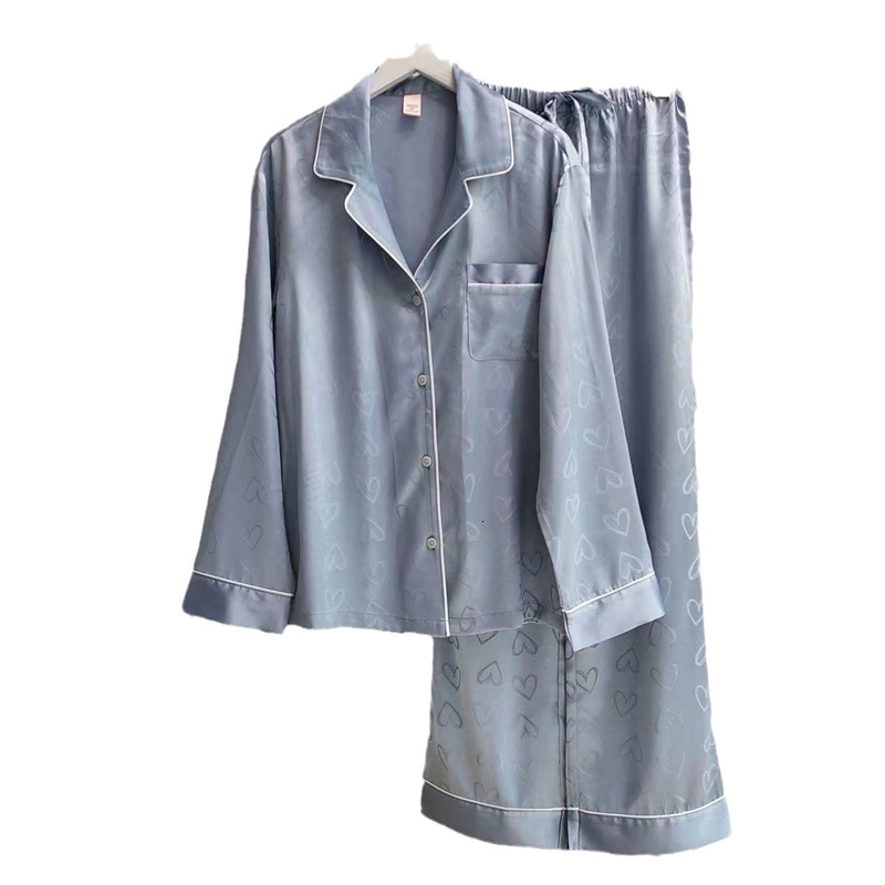 Spring and Autumn New Pajamas Womens Ice Silk Thin Style Simple Internet Celebrity Sweet Live Outerwear Home Clothes Two Piece Set Summer