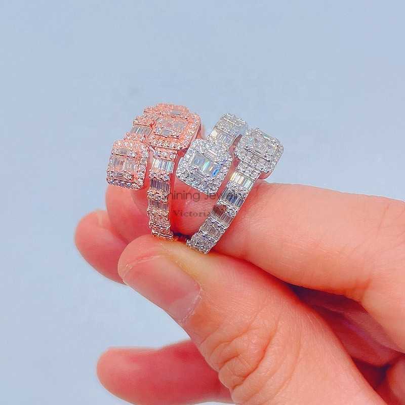 ready to ship new design iced out vvs lab diamond moissanite baguette diamond ring