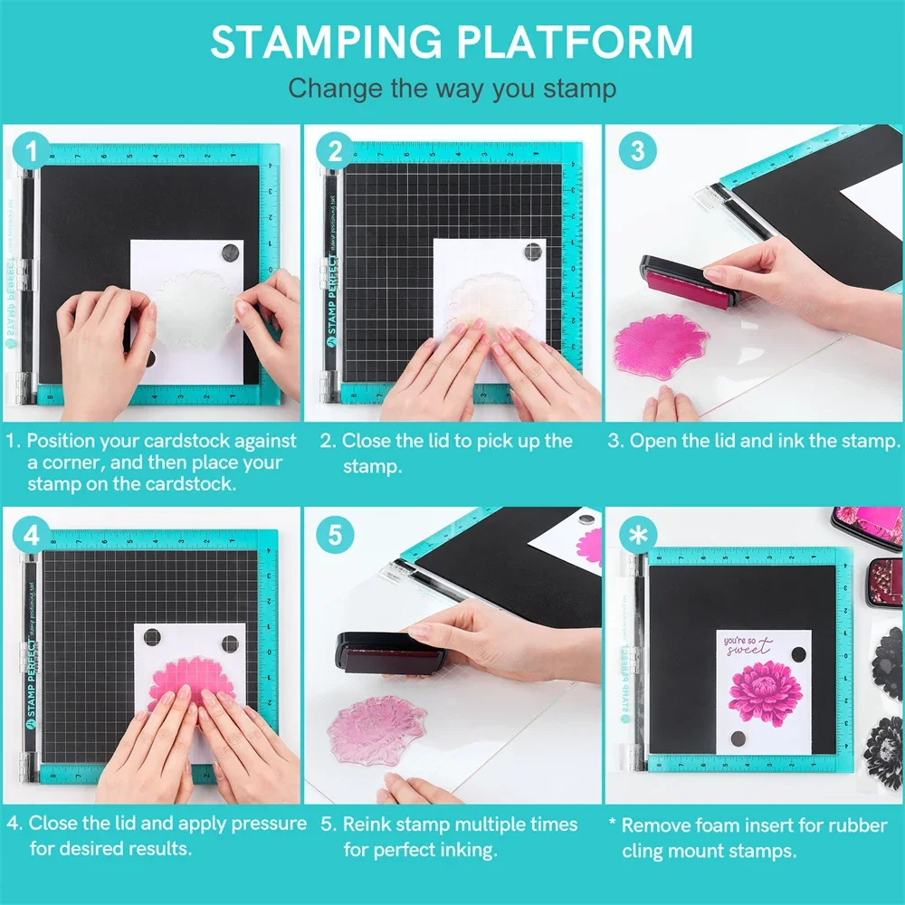 Stamp Positioning Tool Stamping Platform with Bar Magnet Foam Pad Positioner for Precision Clear Stamps Card Making 250102