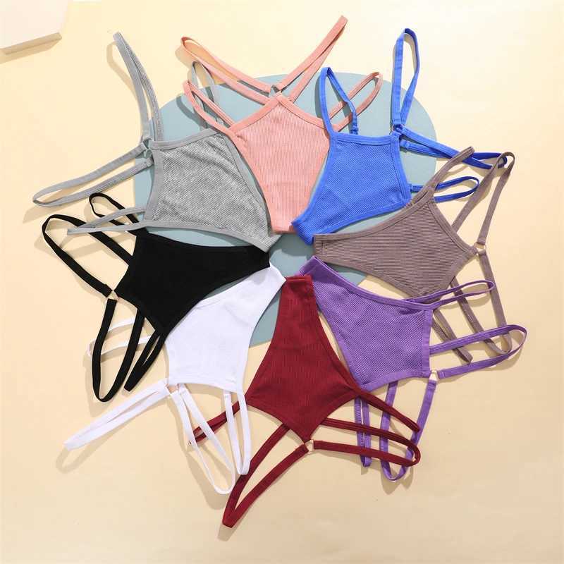 FINETOO 4pcs cotton double thin waistband womens underwear sexy low waist striped thong womens earth pants breathable underwear W250103