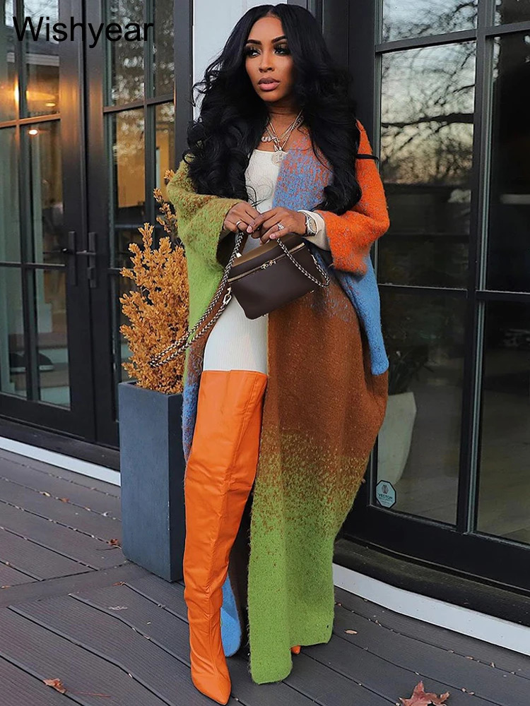 Winter Fashion Open Front Cardigans Coats Cloak Women Gradual Printed Loose Long Jacket Oversize Windbreaker African Streetwear 241224