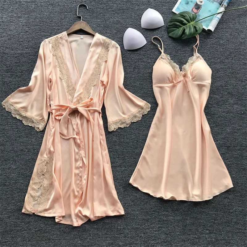 2PCS Leepwear Womens Pajama Set Satin Home Pajama Lace Pajama V-neck Wedding Pajama W250103