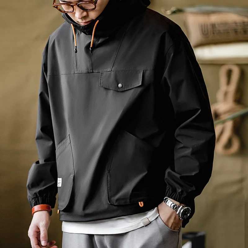 Maden Mountain Outdoor Multi Pocket Hooded Mens Jacket Spring Oversized Windproof Parka Ginger Climbing Jacket W250103
