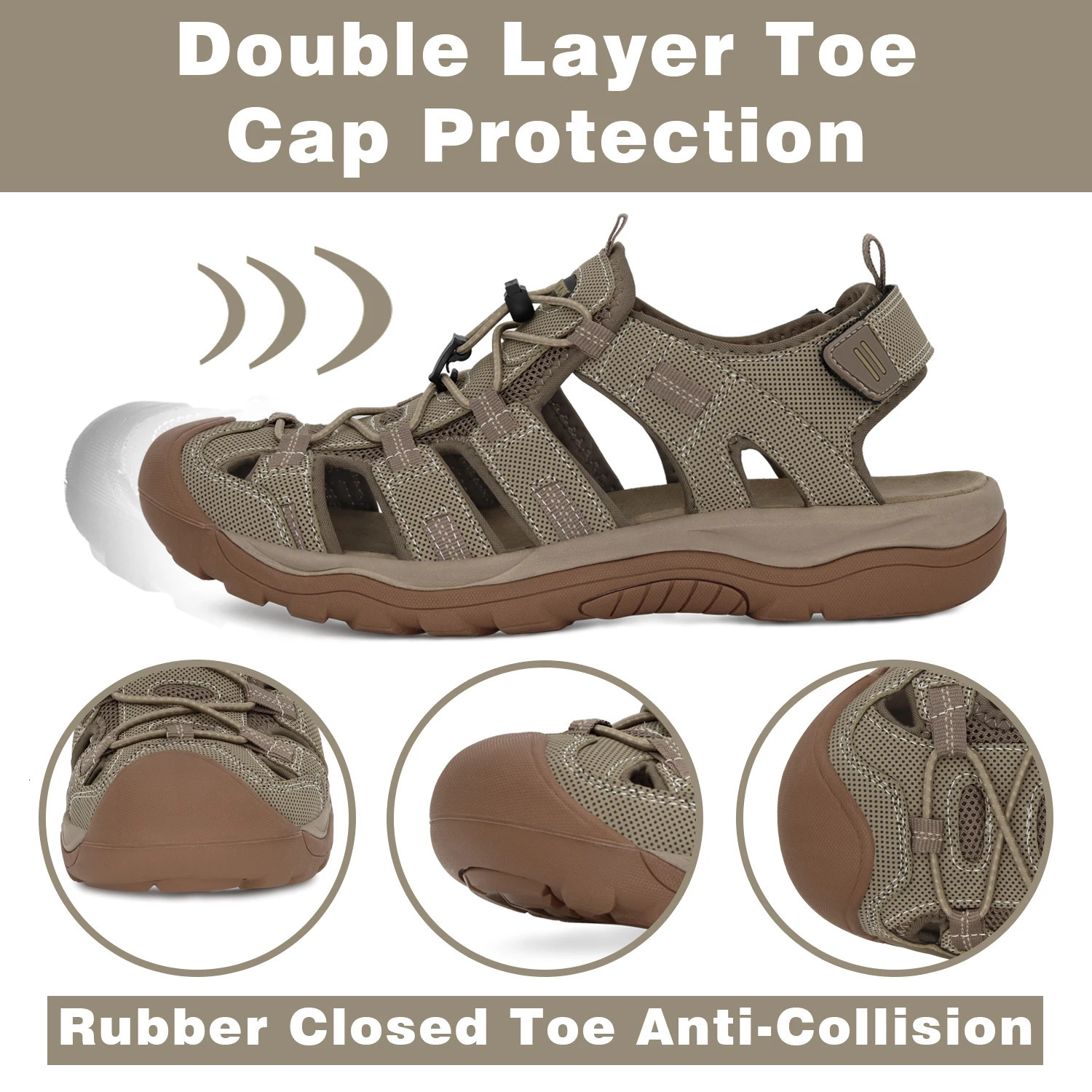 GRITION Men Sandals Outdoor Trekking Hiking Shoes Closed Toe Slippers Comfortable Beach Fisherman Summer Athletic 40-46 Sports 250102