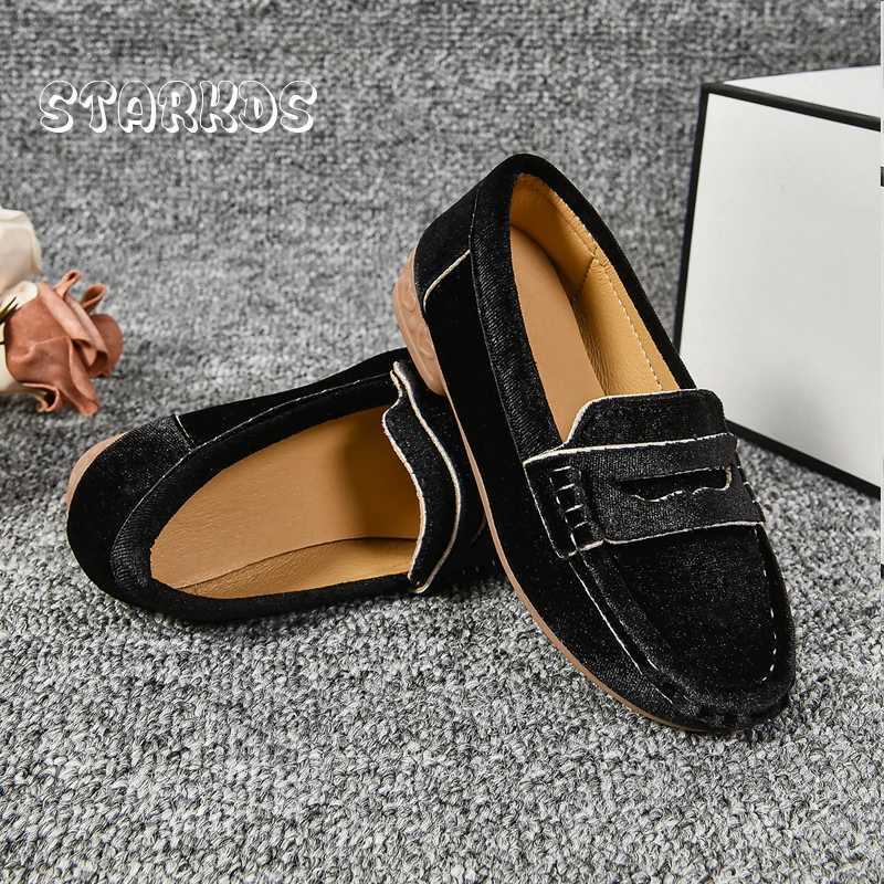 Suitable for Children and Girls Soft Loafers Childrens Red and Black VeLVet Sliding Flat Shoes Boys Dress Boat Zapatos M250103