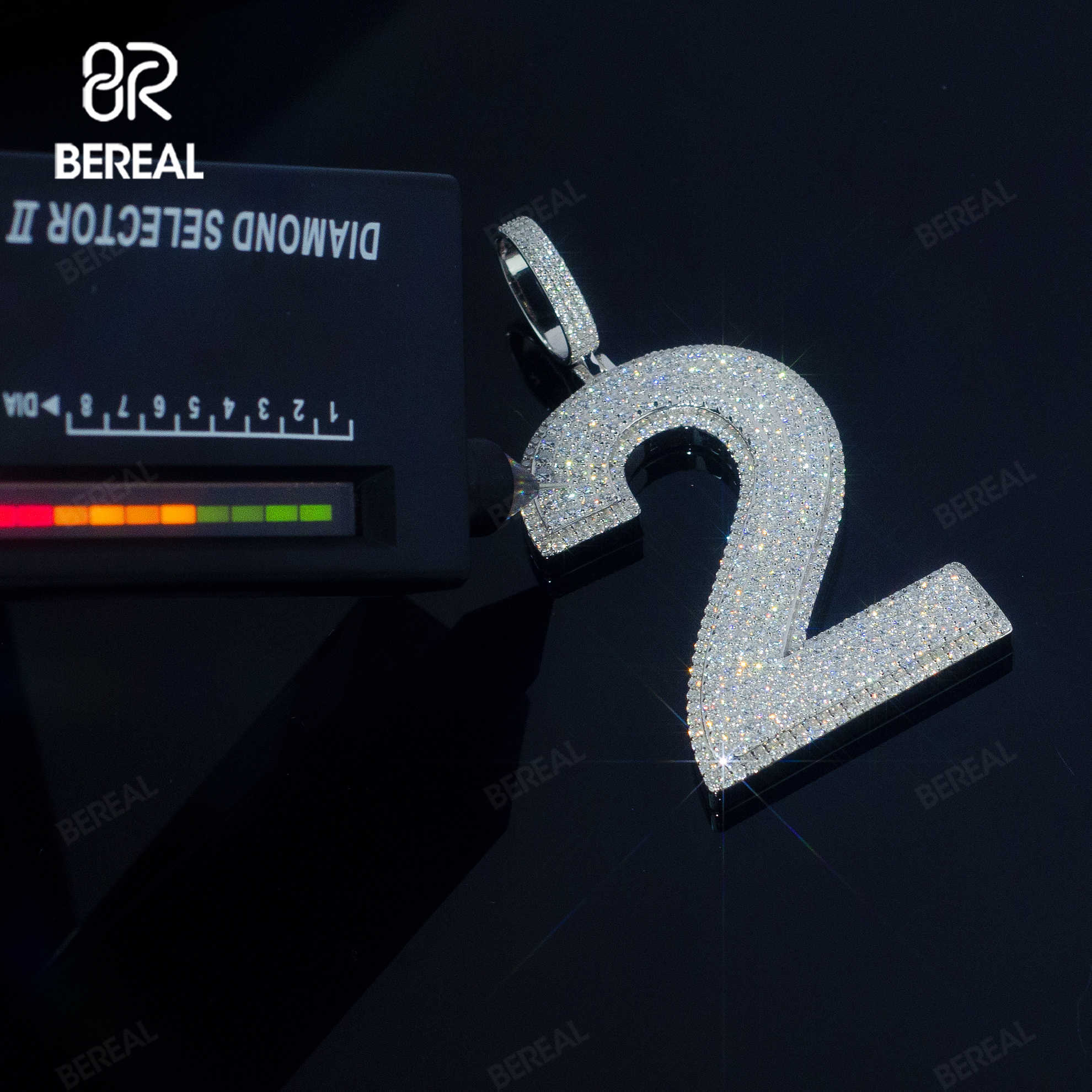 Pass Diamond Tester Moissanite Arabic Numeral Number 2 Letter Pendant Hip Hop Style Iced Out 925 Silver Diamond Pendant Jewelry
