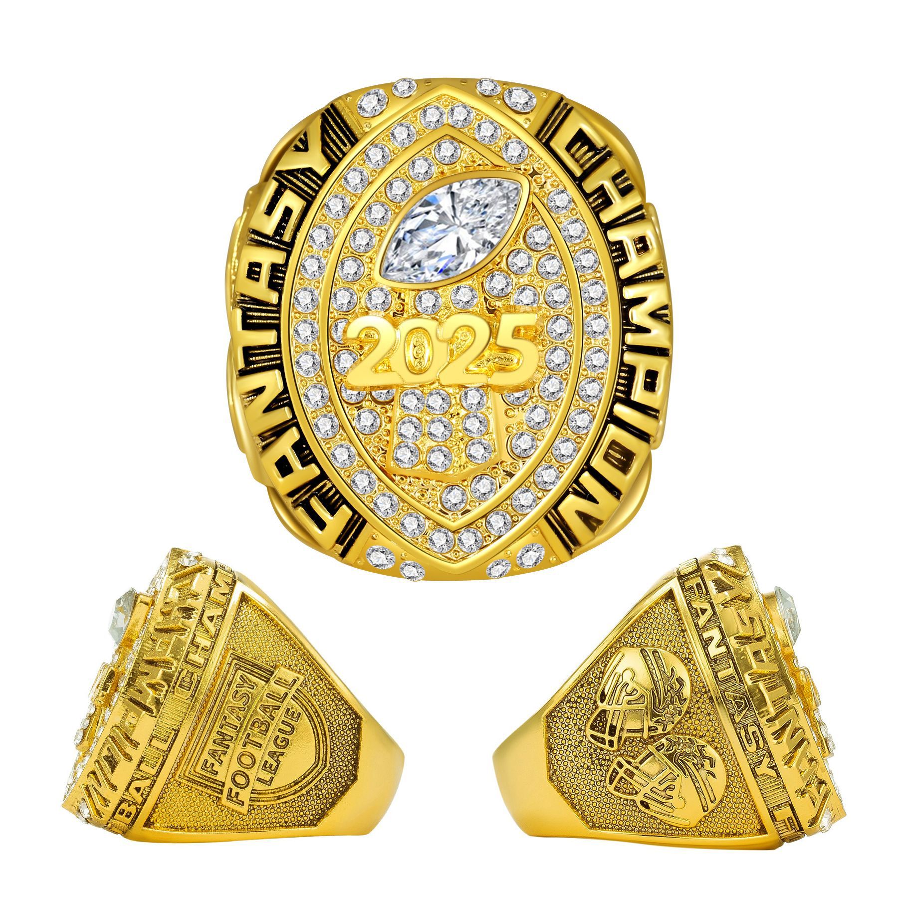 Customizable 2025 Fantasy Football Championship Ring with Team Name Engraving