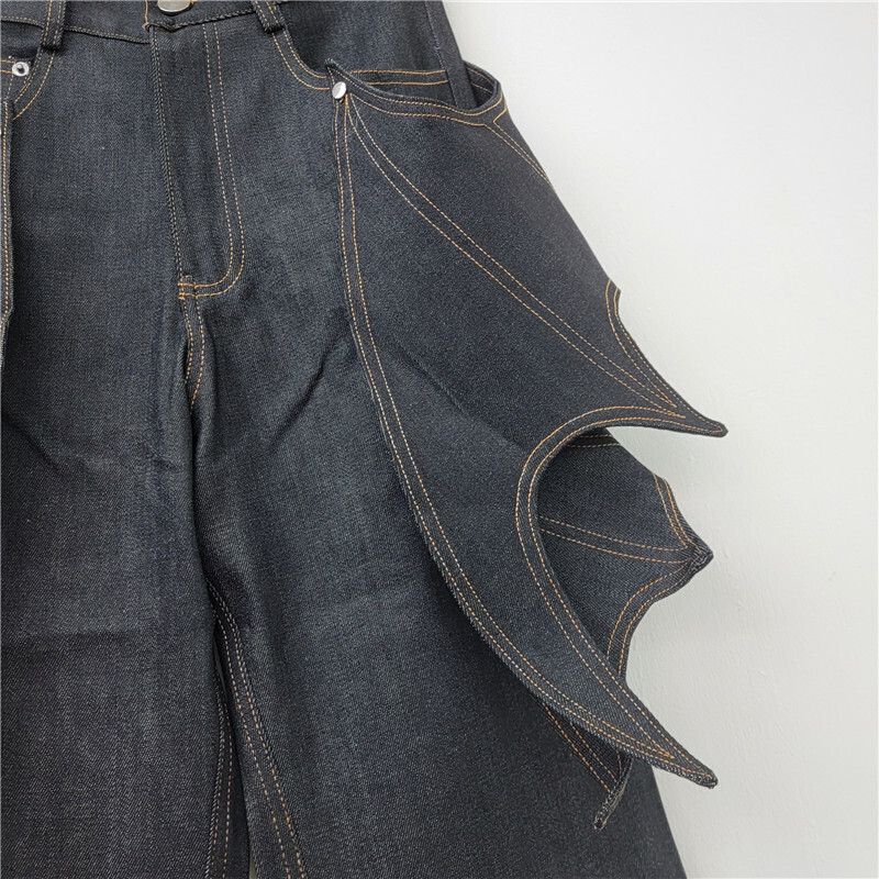 DEAT Women's Jeans Patchwork Irregular Bat Wings High Waist Female Micro Flared Denim Pants 2025 New Fashion Spring 11A01970