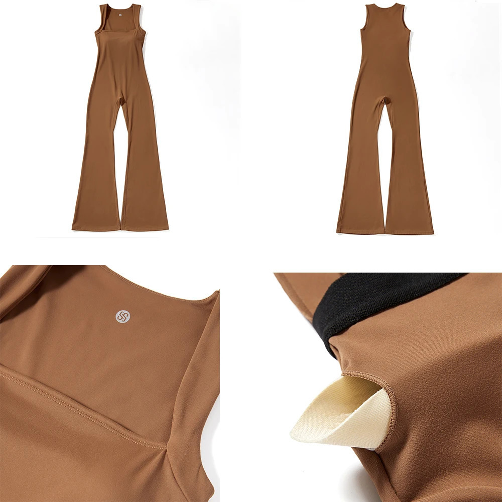 Womens Sleeveless Bodysuit Flared Pants Square Neck Full Seasons Casual Fitness Playsuit Streewear Jumpsuits Lady 250103