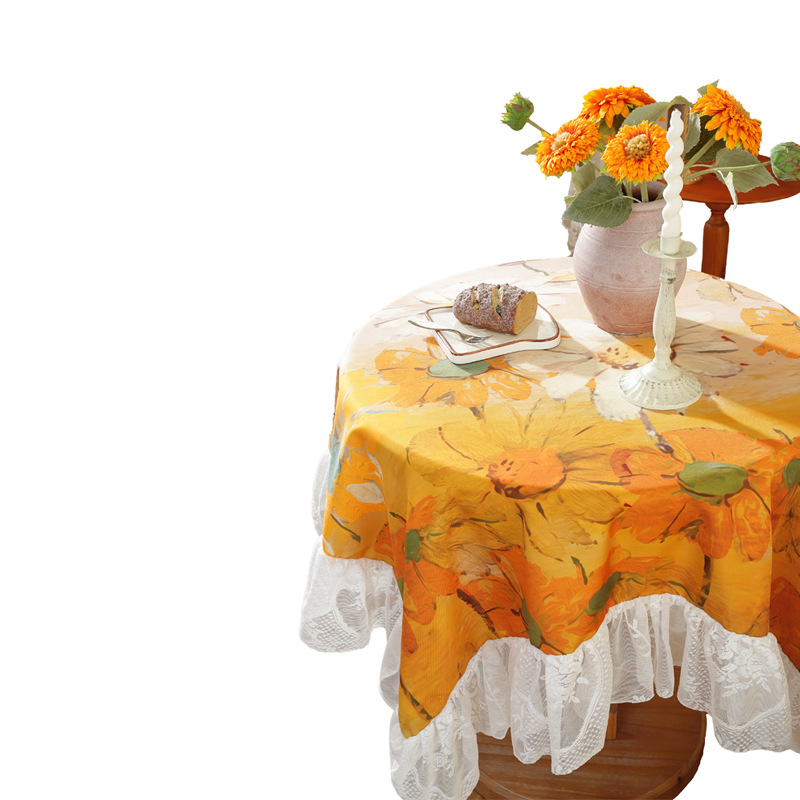 Watercolor Oil Painting Wind Waterproof Lace Home Dustproof Dining Table Cloth R-3