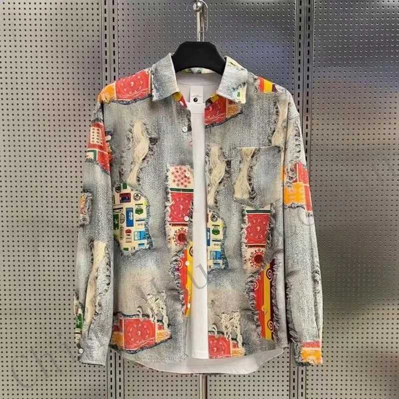 Mens Autumn Fashion casual shirt new style painted halo ethnic print high-end loose casual jacket W250103