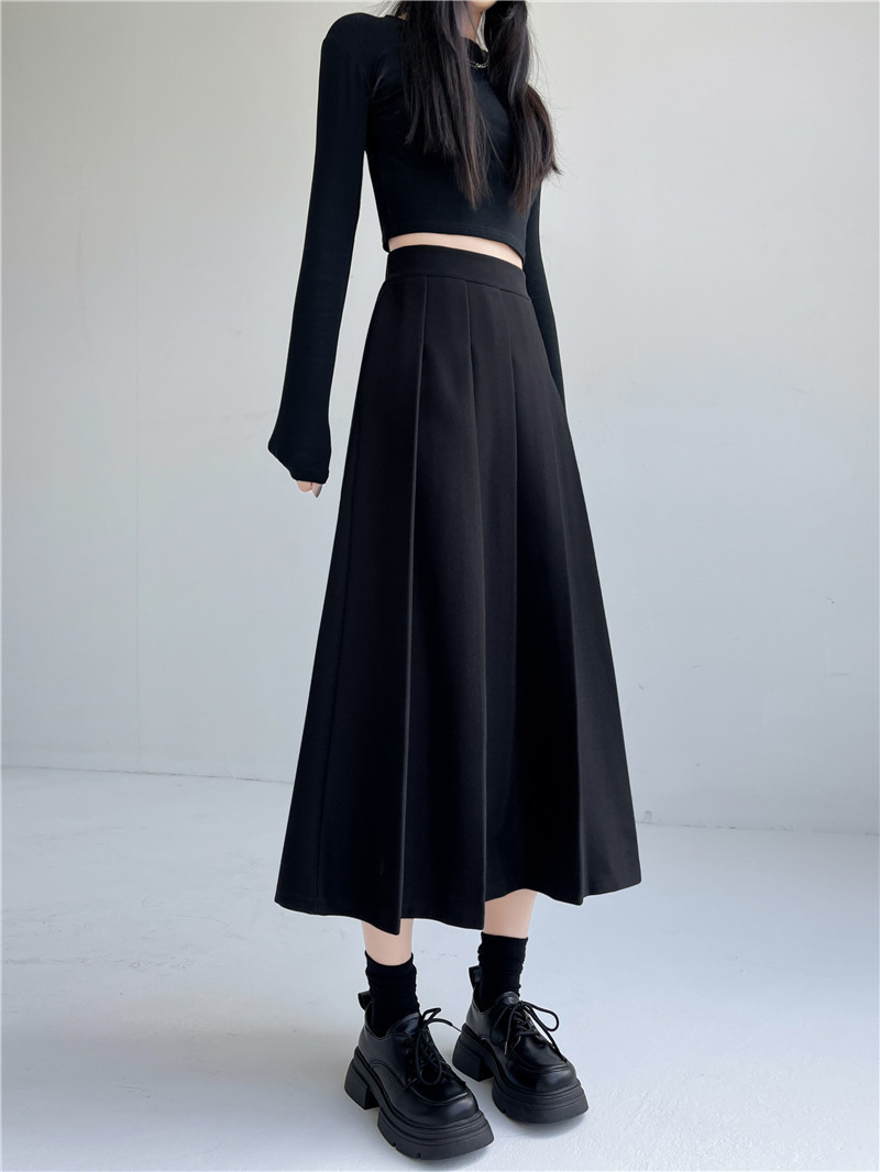 D16928 autumn and winter retro hot girl trend brand washed loose edge short round neck top skirt suit female