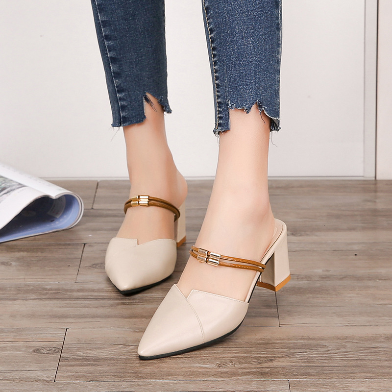 Ddmywed Spring/Summer New Baotou Pointed Toe And Two Wears, Straight Line With Cool Half Tuo Thick Heel Sandals For Women Chinese Brand Shoes F0103-23