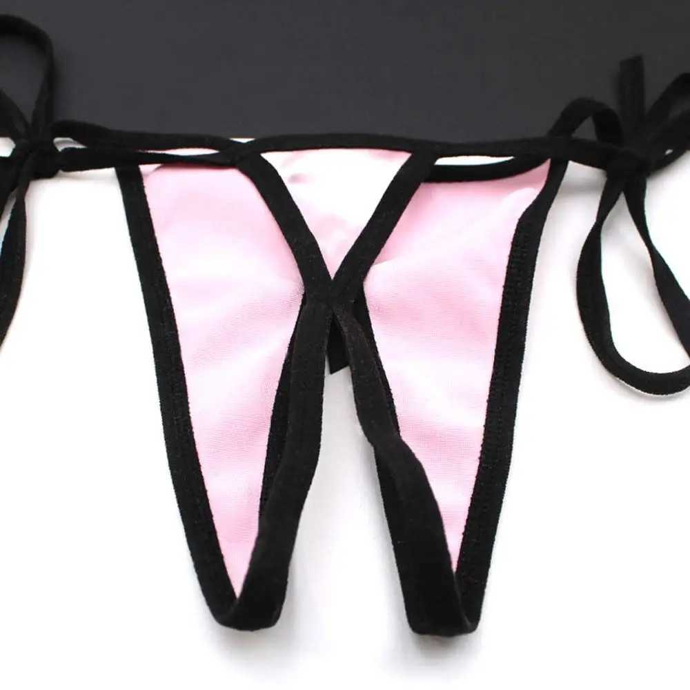 Sexy Transparent Bandage Open Crotch Solid Color Low Waist Sex Thongs T-Pants Underwear Women PantiesXJ250103