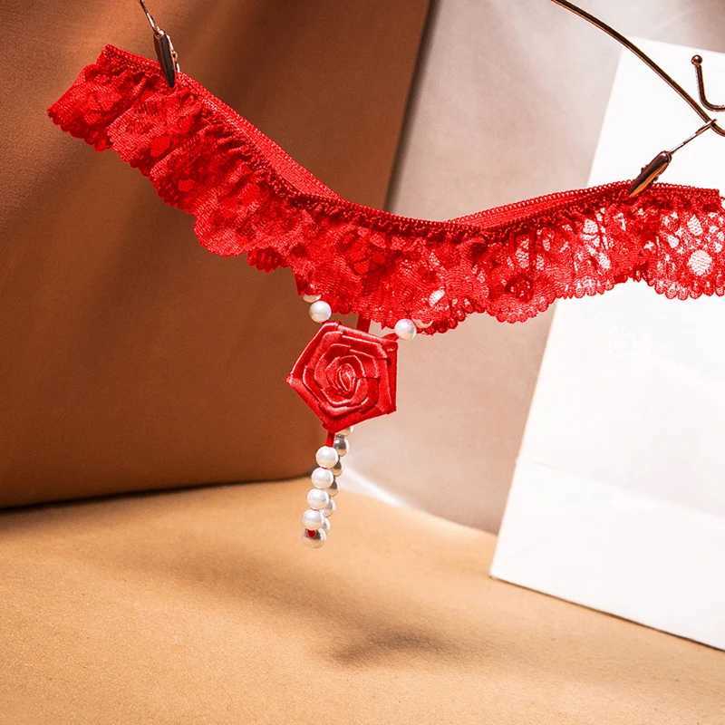 New Pearl Rose Embroidery T-shaped Embroidery Palette Womens Sexy Ultra Thin G-string Low Waist Beaded Temptation Underwear W250103