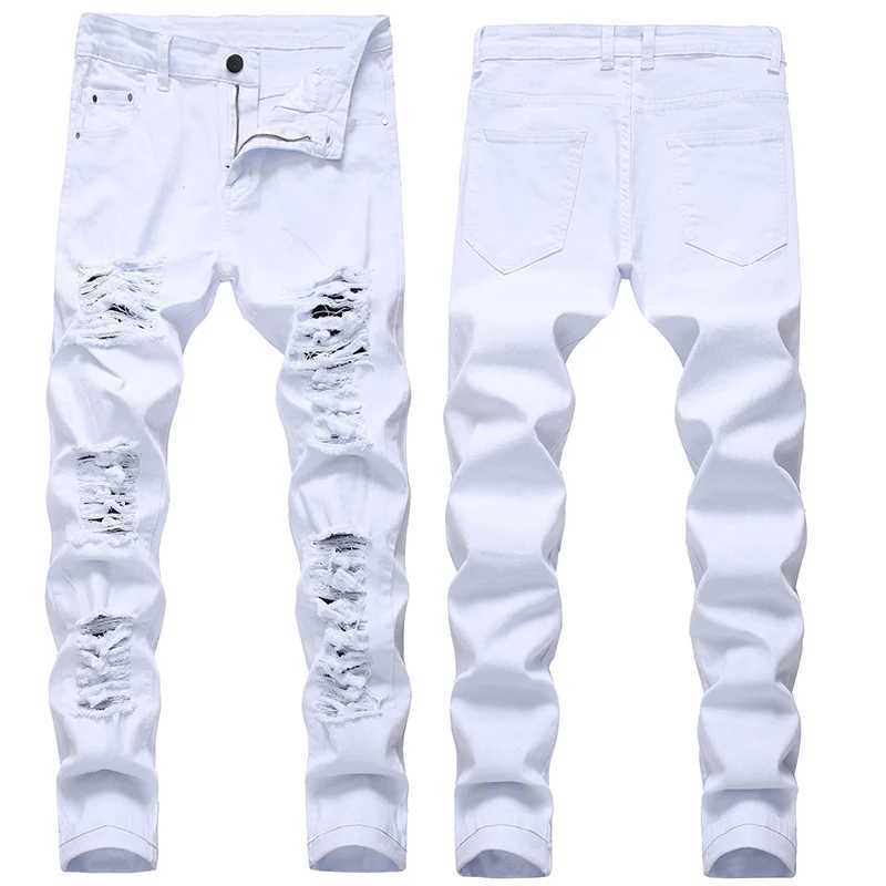 Hole denim pants mens trendy brand ripped jeans pure thin fully matched street hip-hop mens plus size W250103