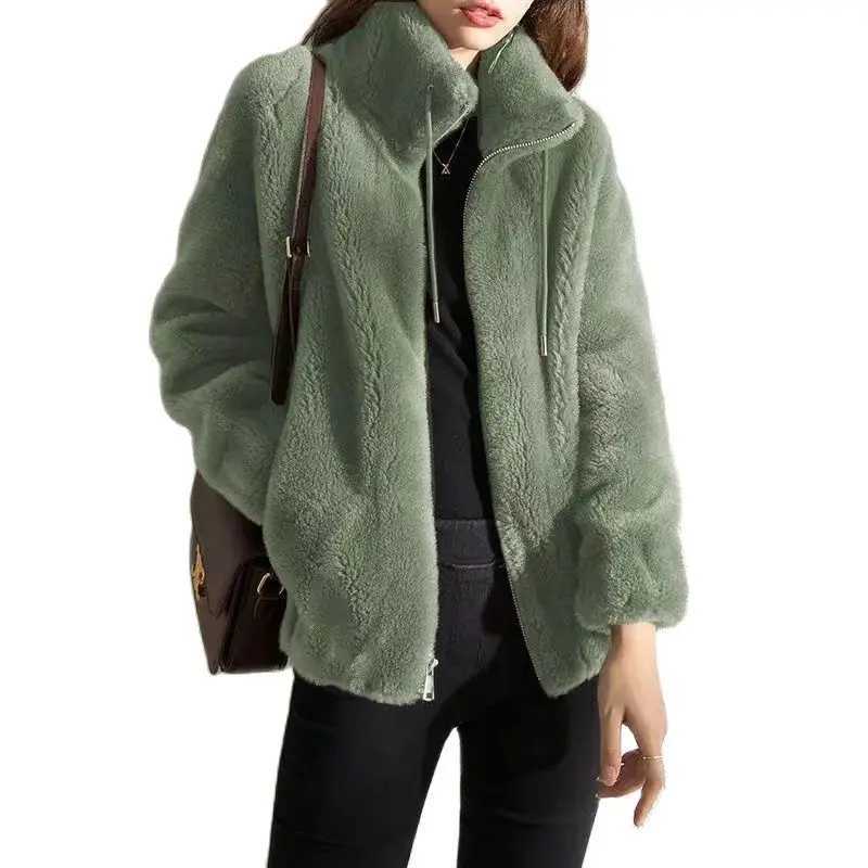 Womens jacket trendy late autumn new jacket double-sided velvet warm sportswear womens cardigan plus size 6XL womens jacket M250103