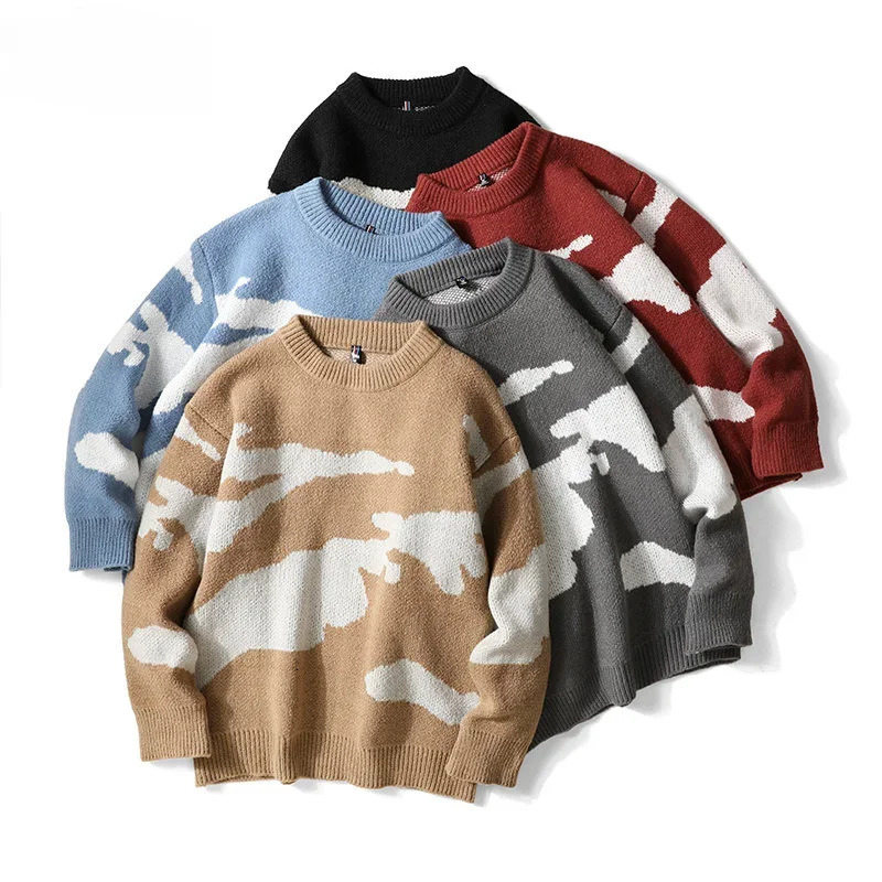 2023 Autumn Men Casual Sweater Cloud Pattern Cute Couple Sweaters Round Neck Long Sleeve Male Knitted Harajuku Pullover 250102