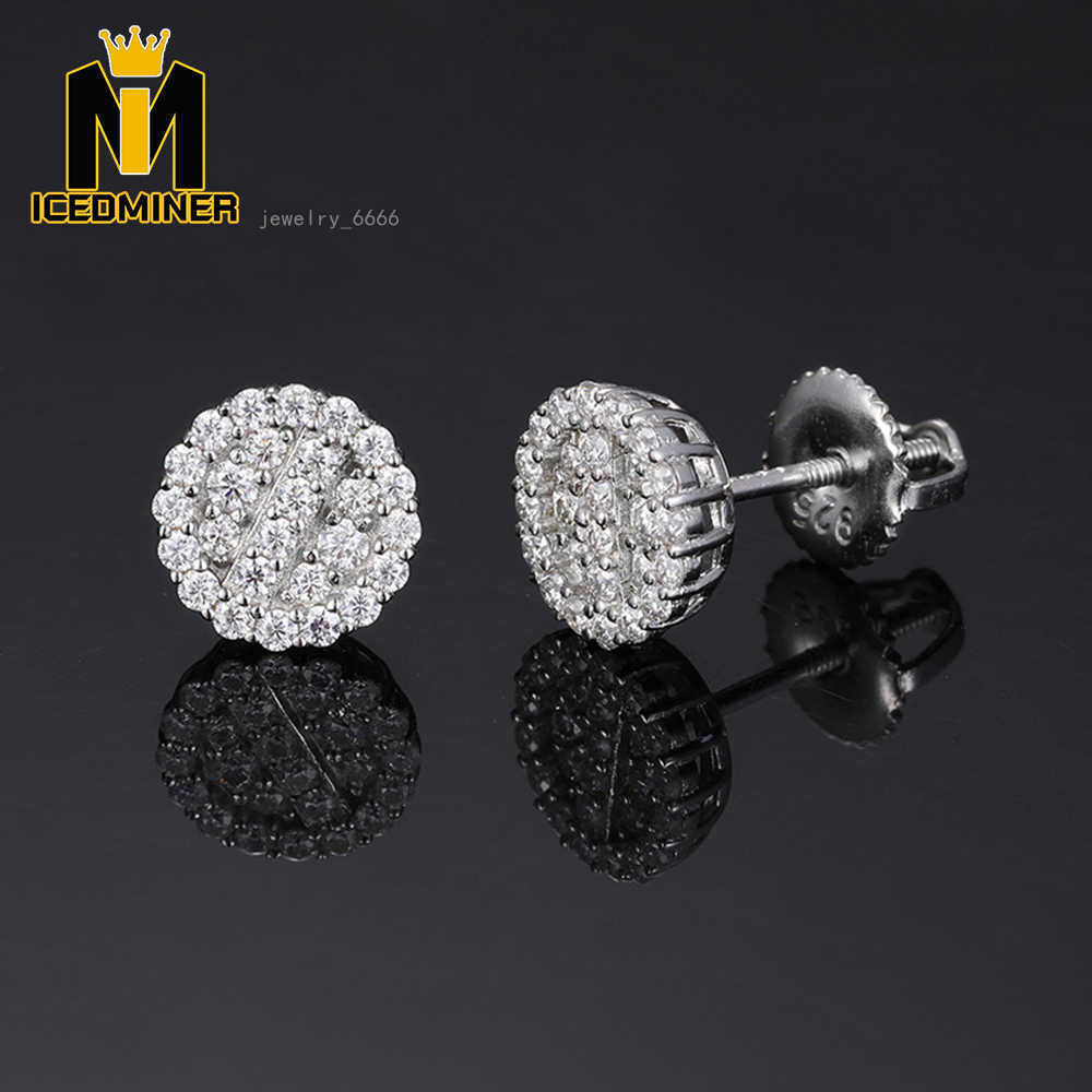 Round Moissanite Earrings For Women S925 Silver Iced Out Ear Studs Pass Tester Hip Hop Jewelry Round Moissanite Earrings