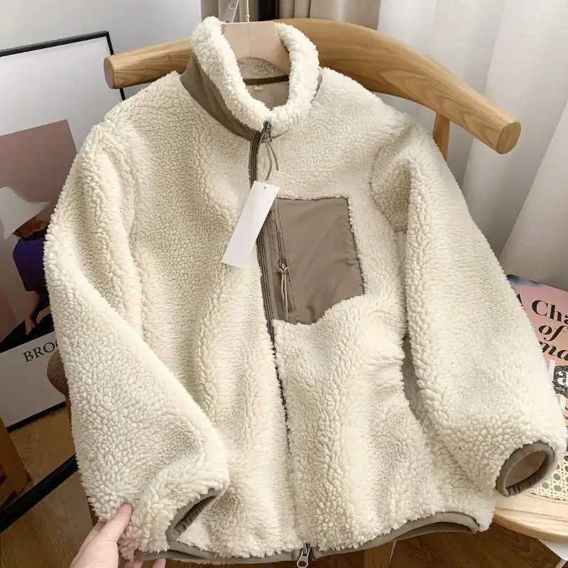 Autumn and Winter Wool Rack Neck Jacket Couple Zipper Loose Windproof Warm Wool Coat Solid Polar Wool Comfortable Splicing Top M250103