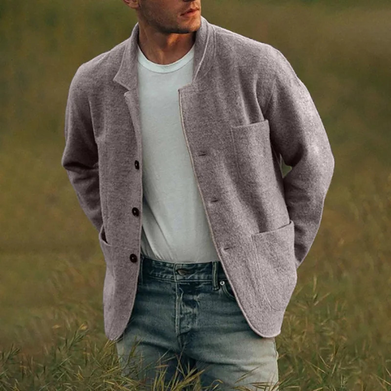Men Woolen Coat Stand Collar Solid Color Windproof Autumn Winter Thicken Trench Coat Overcoat Business Windbreaker Streetwear 250103