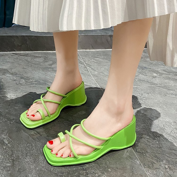 Fashionable External Ddmywed Sloping Heel Slippers Women Summer Western Style Square Pull Over Toe Net Red Sandals For S Shoes Chinese Brand F Ddmysat
