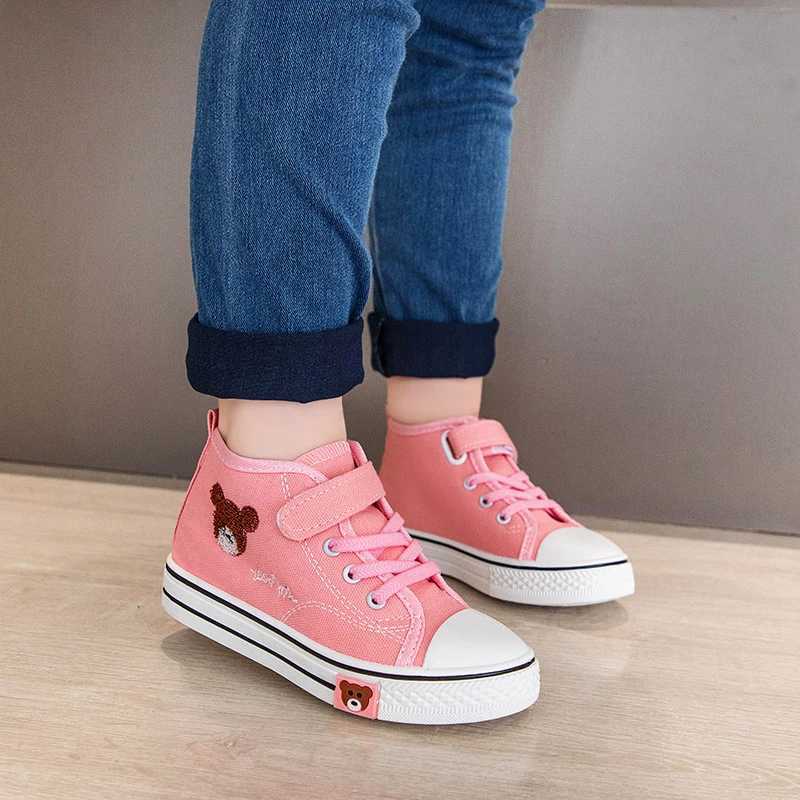 Canvas Shoes for Girls Bear Pattern Top Sports Shoes Summer Breathable Childrens Running Sports Tennis Shoes Childrens Sports Shoes M250103