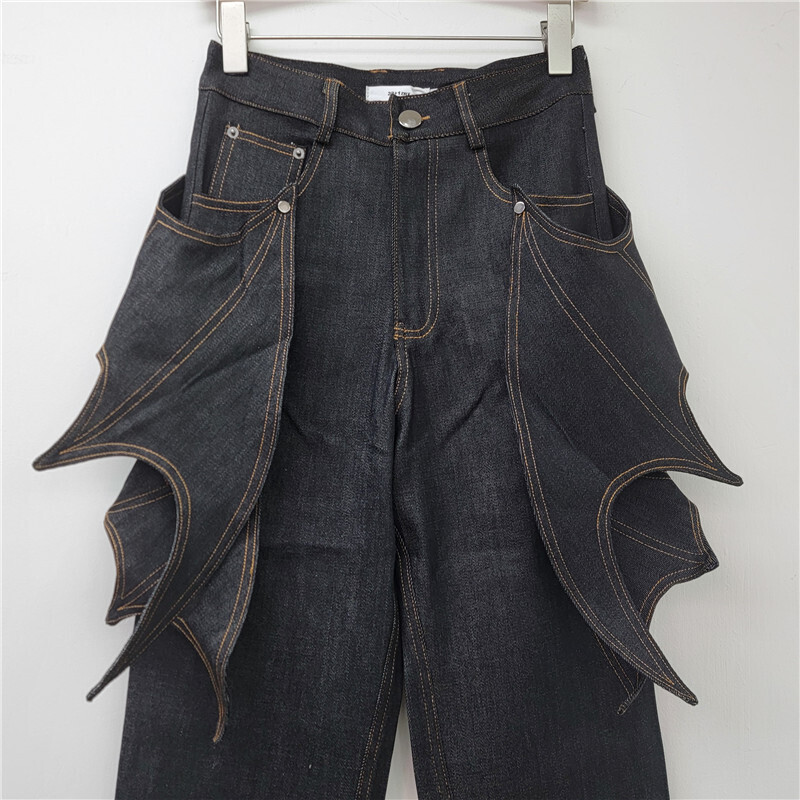 DEAT Women's Jeans Patchwork Irregular Bat Wings High Waist Female Micro Flared Denim Pants 2025 New Fashion Spring 11A01970