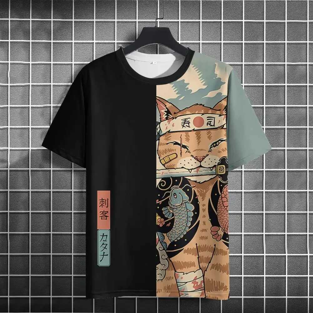 Unisex 2024 T Shirt Men Women Japanese Samurai Cat 3d Printed T Shirts For Casual Fashion Funny Shirt Top Tee Men ClothingXJ240102