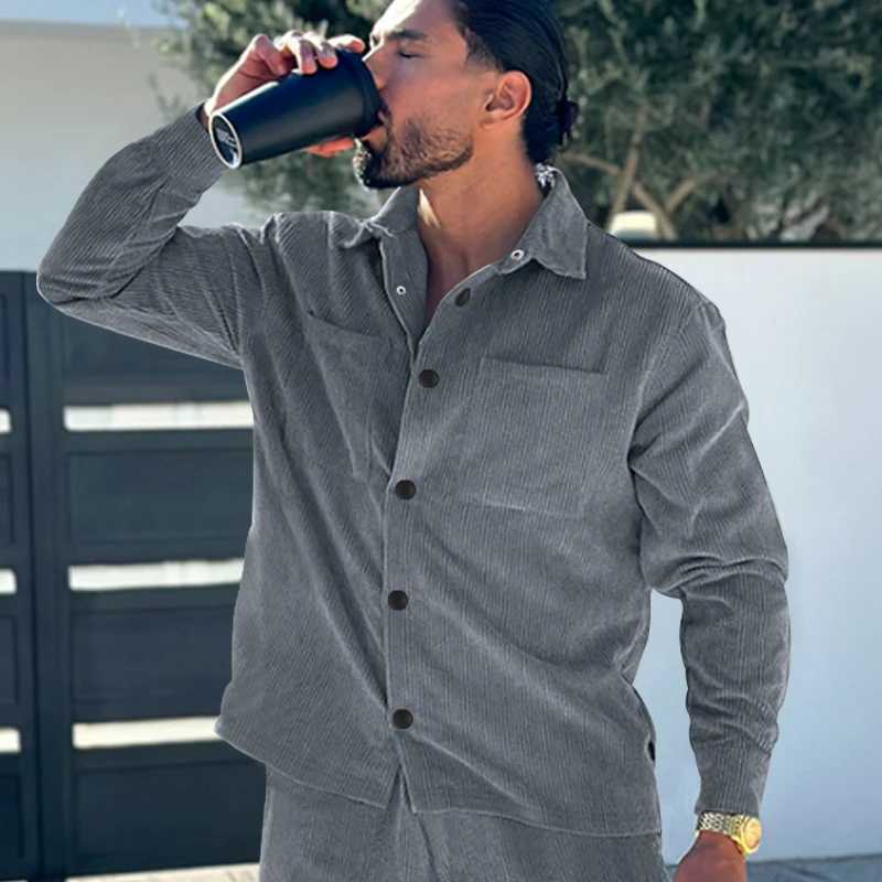 European and American mens oversized multi pocket Corduroy casual button work jacket with a lapel W250103