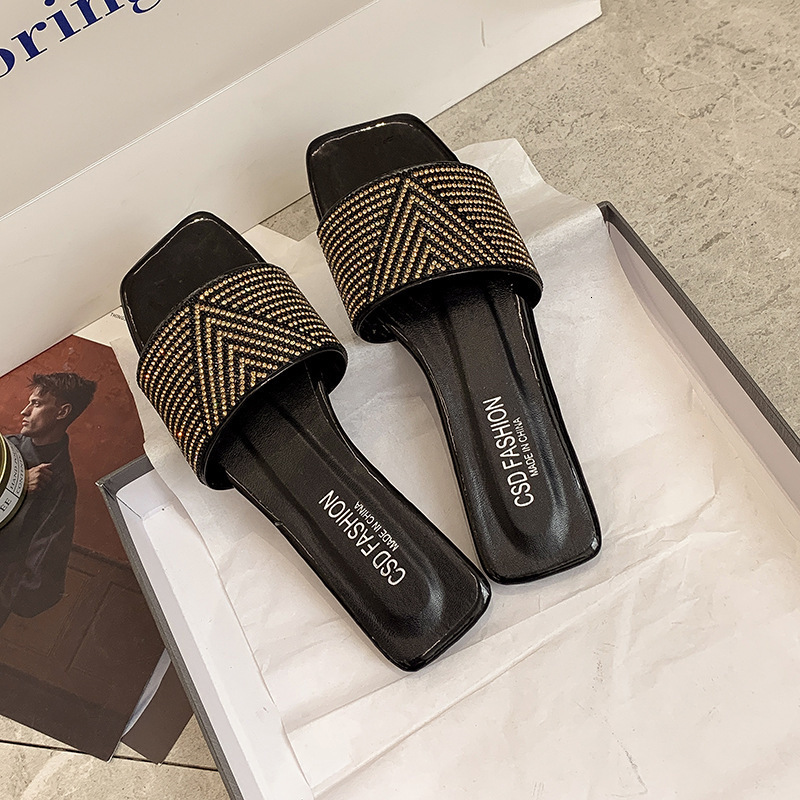 Ddmywed 2024 New Square Head Thick Heel Fashion Slippers Chinese Brand Shoes F0103-18 ddmythur